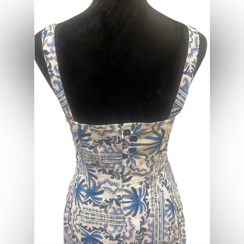 Avec Les Filles Blue and White Palm Midi Dress- size 4 - Picture 4 of 7
